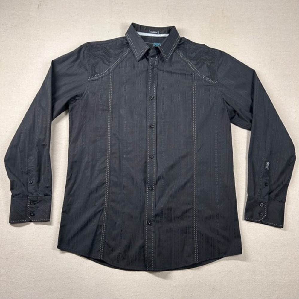 Roar Shirt Mens XL Embroidered Jacquard Classic Western Button Black Stitched‎